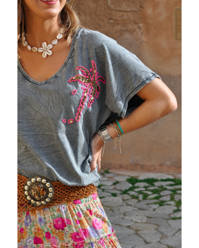 Camiseta Palmera Gris