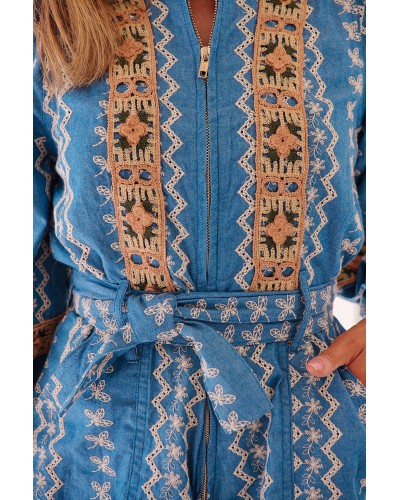 Embroidered Denim Jumpsuit