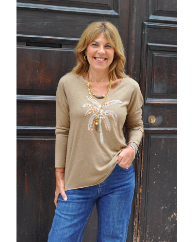 Camiseta Palmera Beige