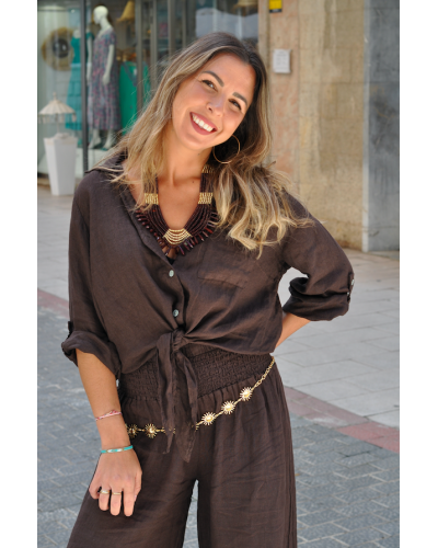 Camisa Leynt Lino Chocolate