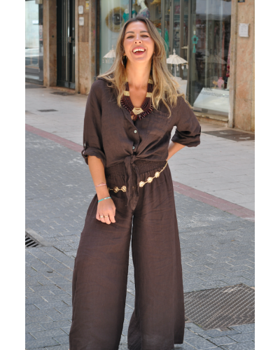 Camisa Leynt Lino Chocolate