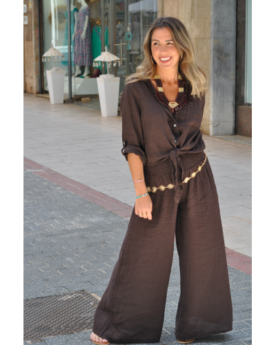 Camisa Leynt Lino Chocolate