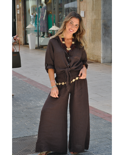 Camisa Leynt Lino Chocolate