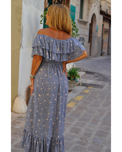 Bamboo Flower Blue Dress