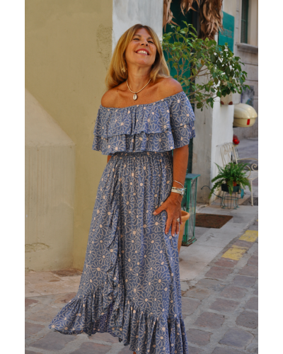 Bamboo Flower Blue Dress