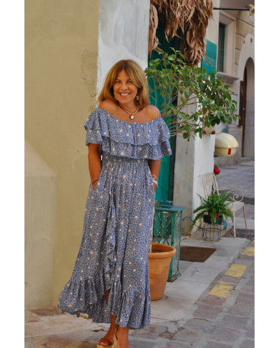Bamboo Flower Blue Dress