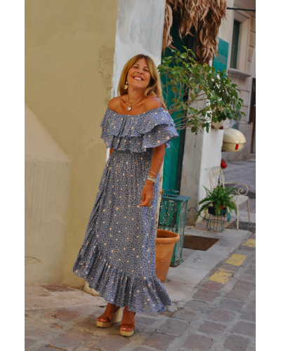Bamboo Flower Blue Dress