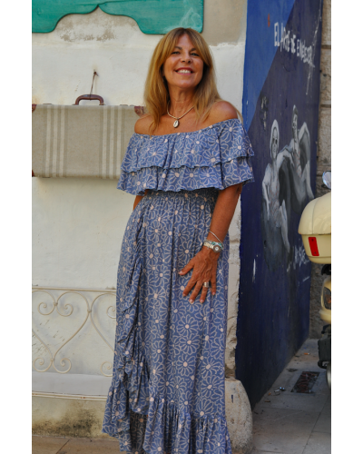 Bamboo Flower Blue Dress