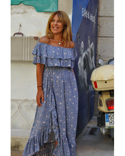 Bamboo Flower Blue Dress