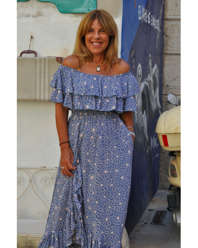 Bamboo Flower Blue Dress