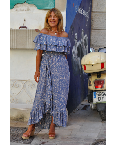 Bamboo Flower Blue Dress
