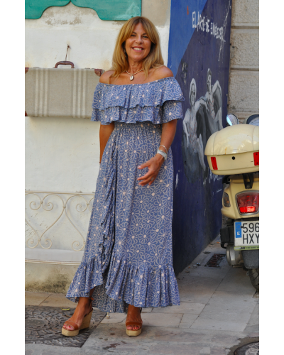 Bamboo Flower Blue Dress