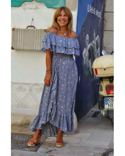 Bamboo Flower Blue Dress