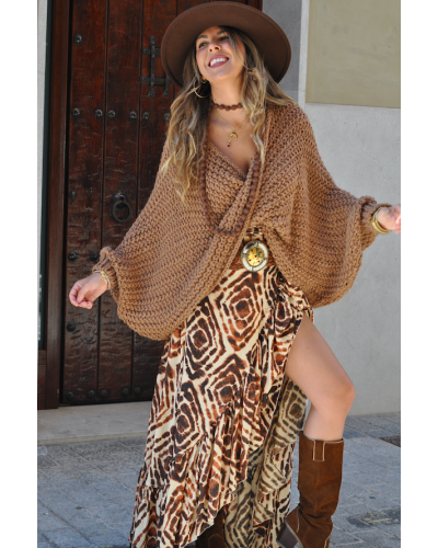 Camel Knot-Detail Sweater