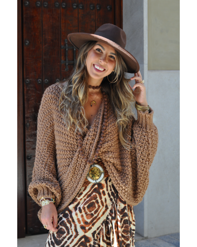 Camel Knot-Detail Sweater