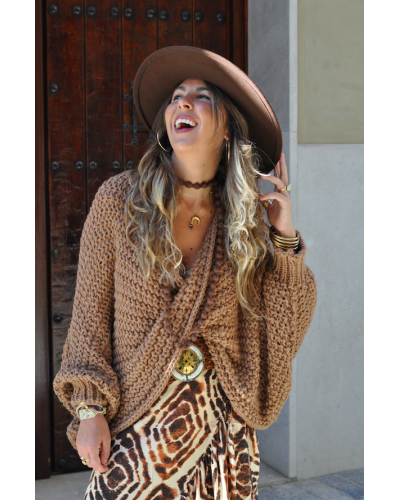 Camel Knot-Detail Sweater