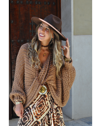 Camel Knot-Detail Sweater