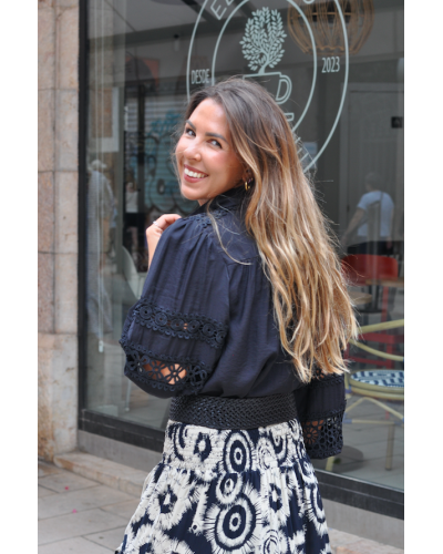 Black Embroidered Bohemian Blouse